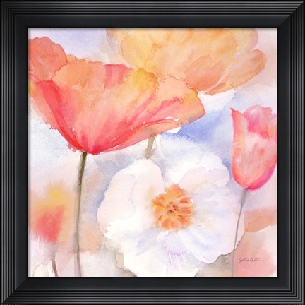 Framed Watercolor Poppy Meadow Pastel I Print
