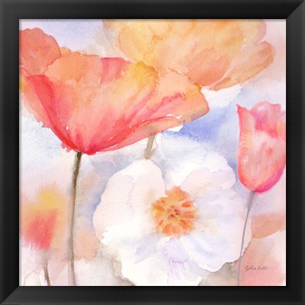 Framed Watercolor Poppy Meadow Pastel I Print