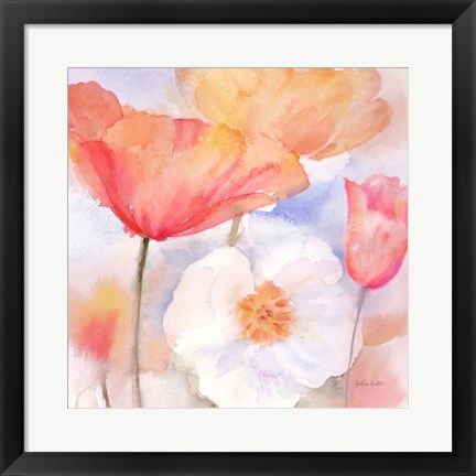 Framed Watercolor Poppy Meadow Pastel I Print