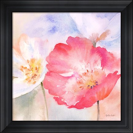 Framed Watercolor Poppy Meadow Pastel II Print