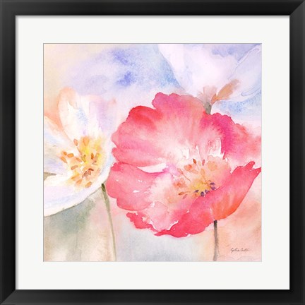 Framed Watercolor Poppy Meadow Pastel II Print