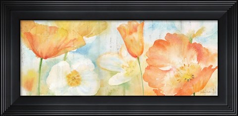 Framed Poppy Meadow Pastel Woodgrain Panel Print
