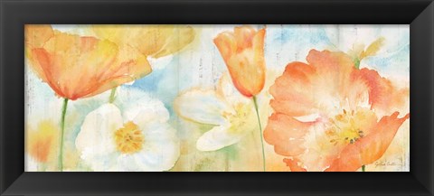 Framed Poppy Meadow Pastel Woodgrain Panel Print