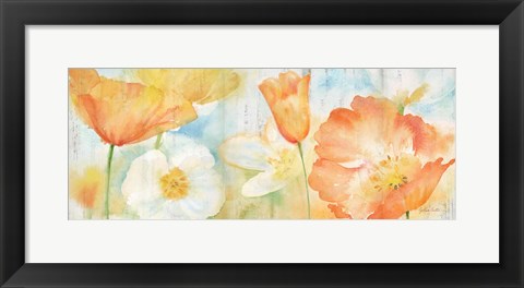 Framed Poppy Meadow Pastel Woodgrain Panel Print