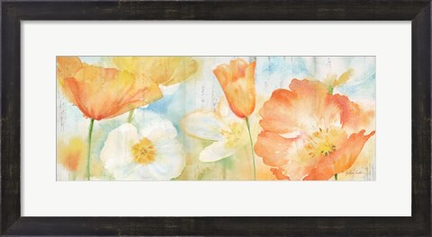 Framed Poppy Meadow Pastel Woodgrain Panel Print