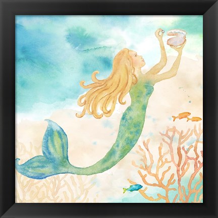 Framed Sea Splash Mermaid I Print