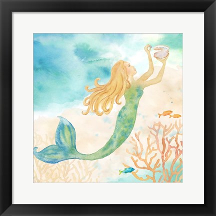 Framed Sea Splash Mermaid I Print