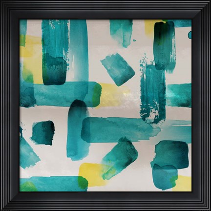 Framed Aqua Abstract Square I Print