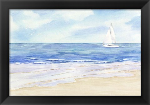 Framed Sailboat and Seagulls II Print