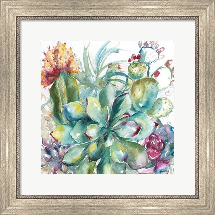 Framed Succulent Garden Watercolor I Print