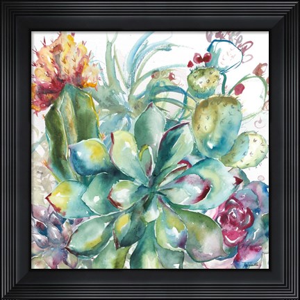 Framed Succulent Garden Watercolor I Print