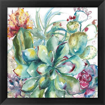 Framed Succulent Garden Watercolor I Print