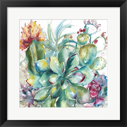 Framed Succulent Garden Watercolor I Print