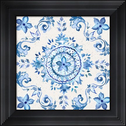 Framed Artisan Medallions White/Blue II Print