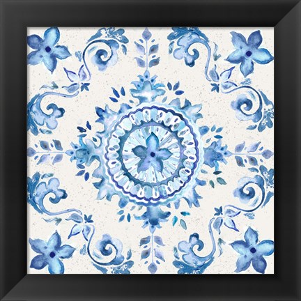 Framed Artisan Medallions White/Blue II Print