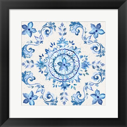 Framed Artisan Medallions White/Blue II Print