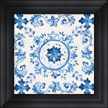 Framed Artisan Medallions White/Blue III Print