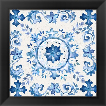 Framed Artisan Medallions White/Blue III Print