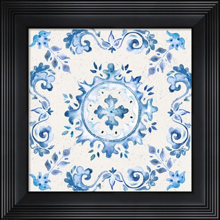 Framed Artisan Medallions White/Blue IV Print