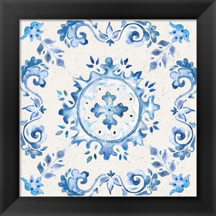 Framed Artisan Medallions White/Blue IV Print