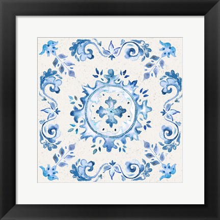 Framed Artisan Medallions White/Blue IV Print