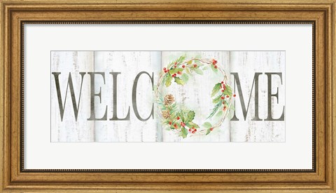 Framed Holiday Wreath Welcome Sign Print