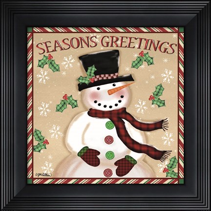 Framed Season&#39;s Greetings Snowmen I Print