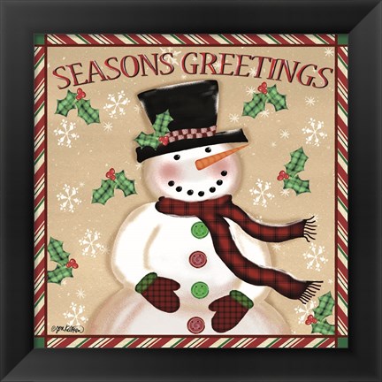 Framed Season&#39;s Greetings Snowmen I Print