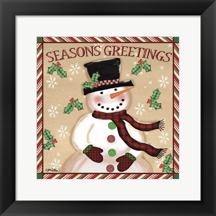 Framed Season&#39;s Greetings Snowmen I Print