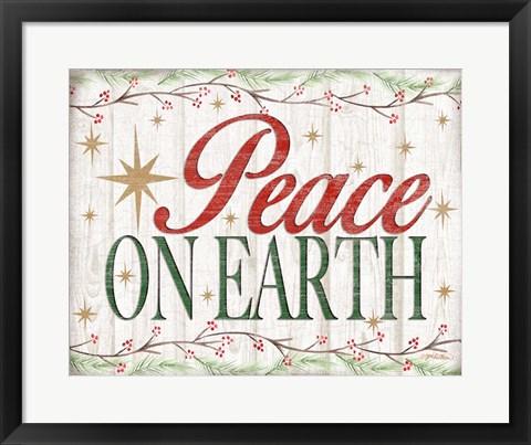 Framed Peace on Earth Woodgrain sign Print