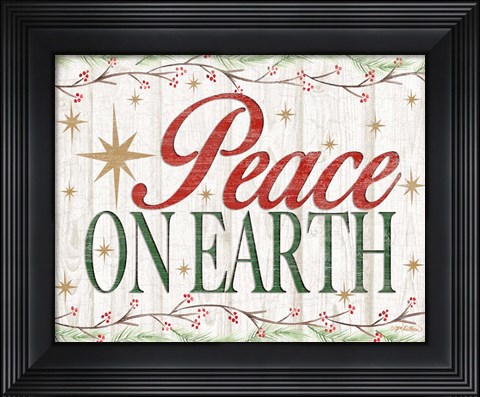 Framed Peace on Earth Woodgrain sign Print