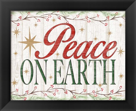 Framed Peace on Earth Woodgrain sign Print