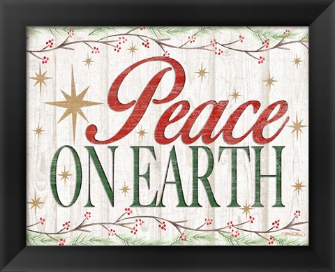 Framed Peace on Earth Woodgrain sign Print