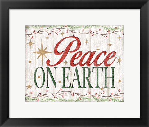 Framed Peace on Earth Woodgrain sign Print