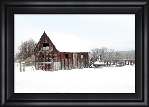 Framed Winter Barn Landscape Print