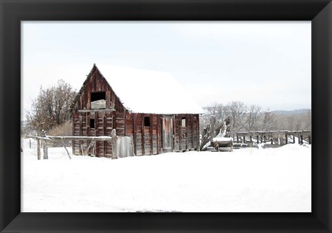 Framed Winter Barn Landscape Print