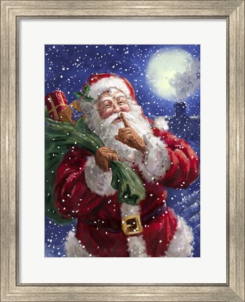 Framed Santa on Blue with moon Print