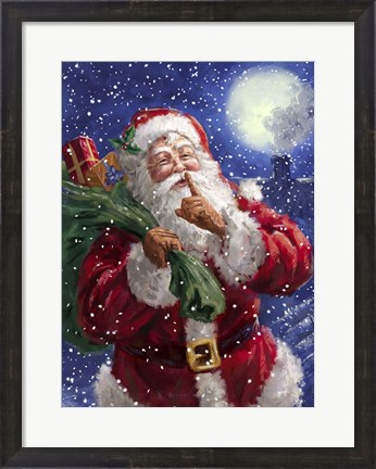 Framed Santa on Blue with moon Print