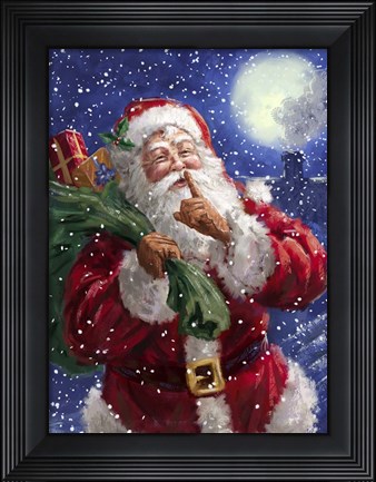 Framed Santa on Blue with moon Print