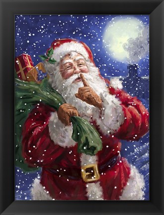 Framed Santa on Blue with moon Print