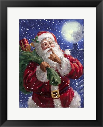 Framed Santa on Blue with moon Print