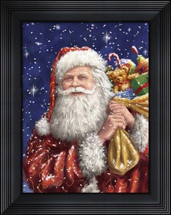 Framed Santa with his sack on Blue Print