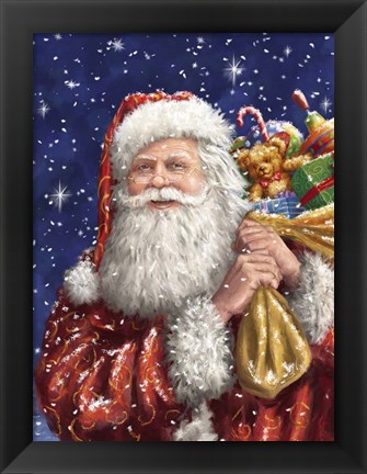 Framed Santa with his sack on Blue Print