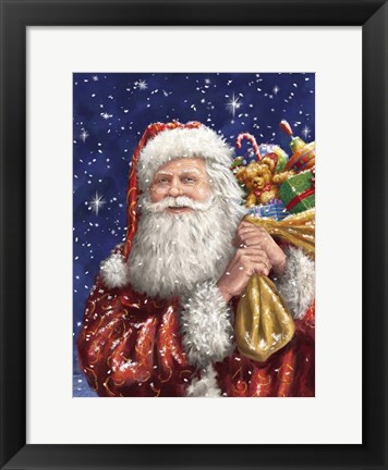 Framed Santa with his sack on Blue Print