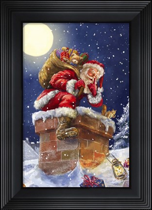 Framed Santa at Chimney with moon Print