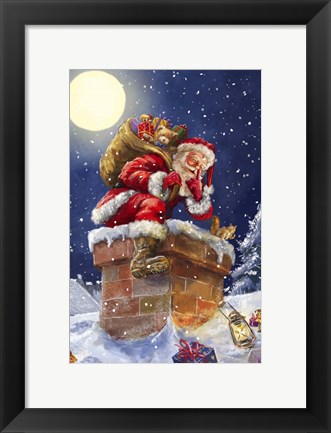 Framed Santa at Chimney with moon Print