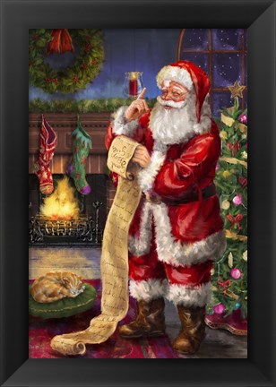 Framed Santa with his list Print