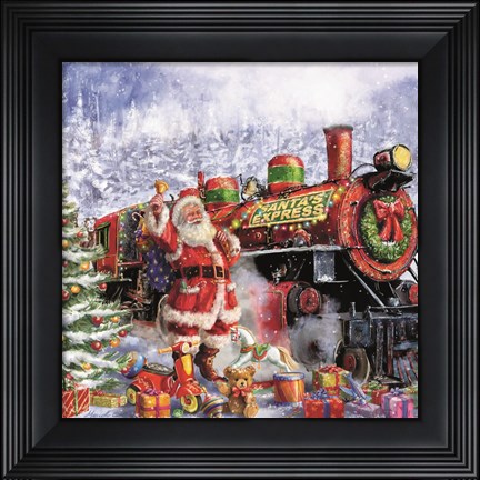 Framed Santa and Red Train Print