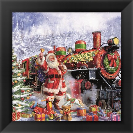 Framed Santa and Red Train Print