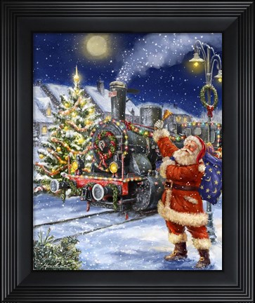 Framed Santa and Black Train Print